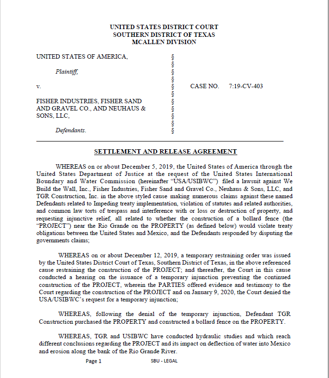 Settlement first page